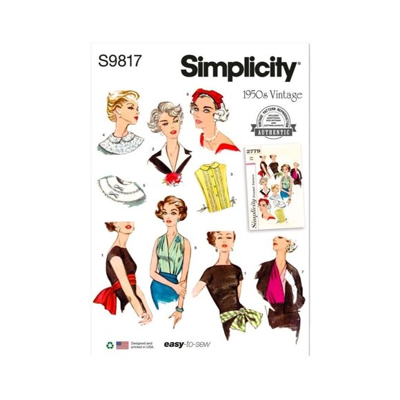 Simplicity 9817 Vintage 50s Sewing Pattern Misses' Neckwear Headband Dickey Sash - Picture 1 of 11